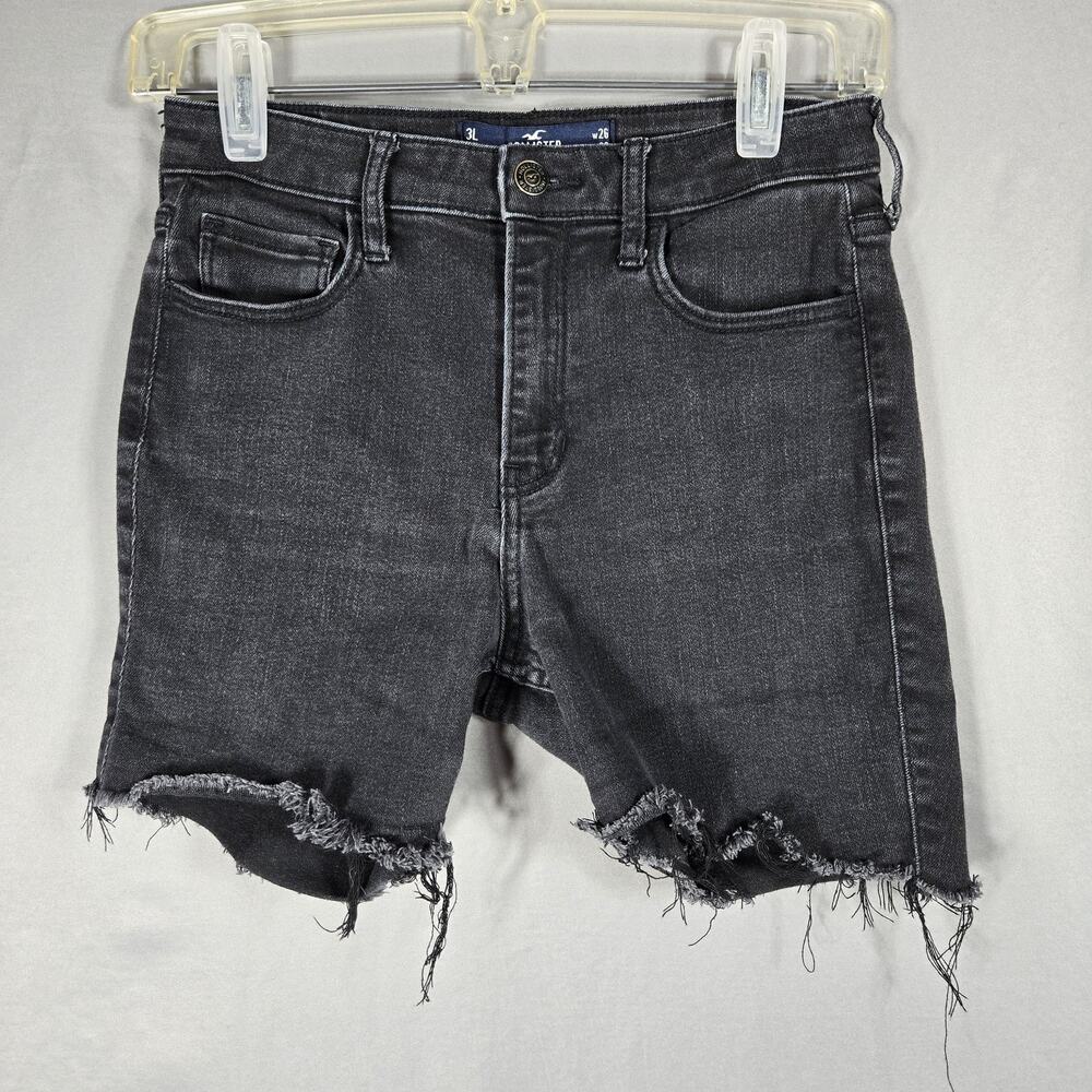 Hollister Soft Denim Shorts Juniors 3 Black High Rise Cutoff Distressed Raw Hem